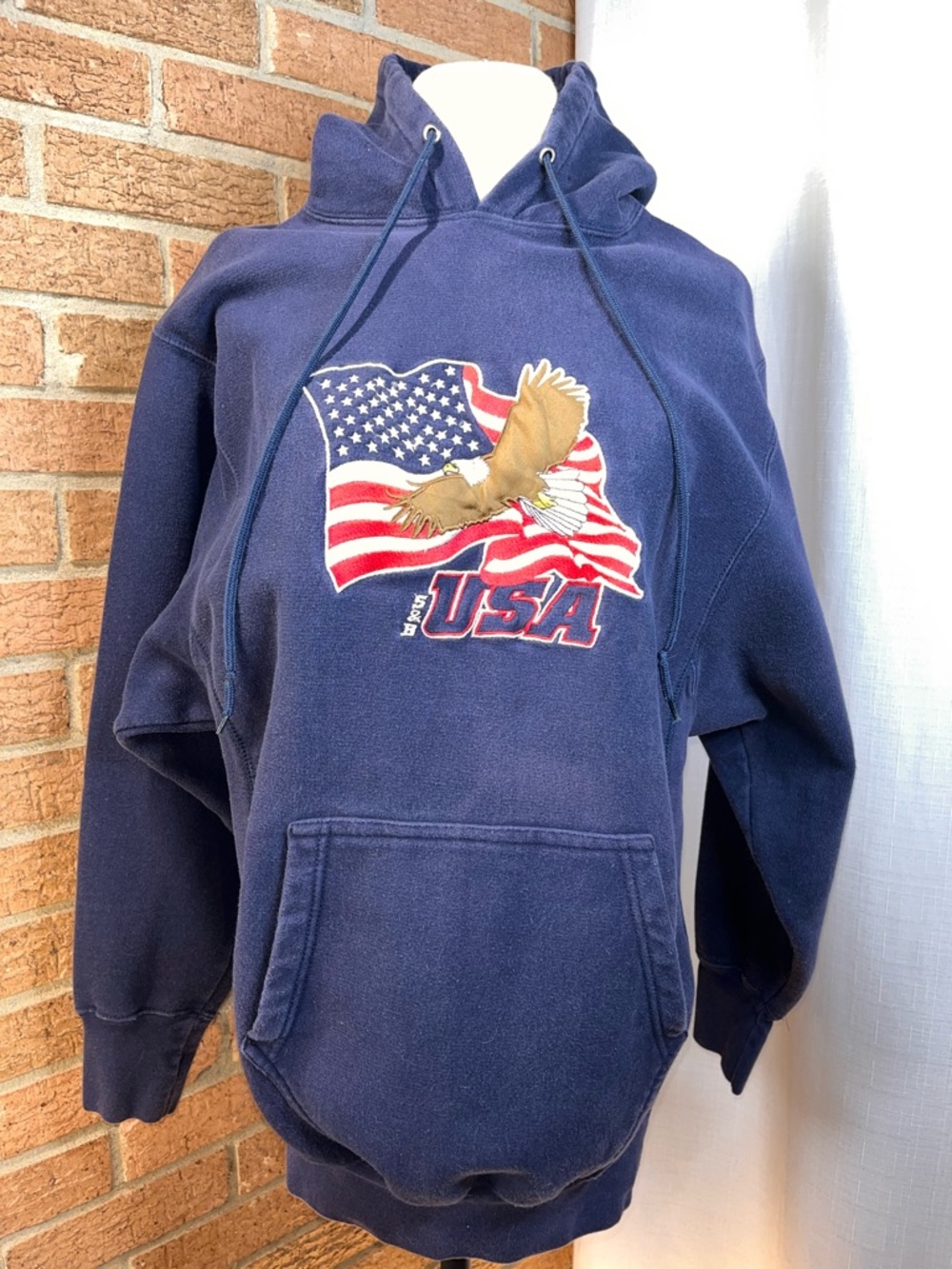 Vintage Steve&Barry USA EAGLE AMERICAN Flag navy blue hoodie Unisex - Small